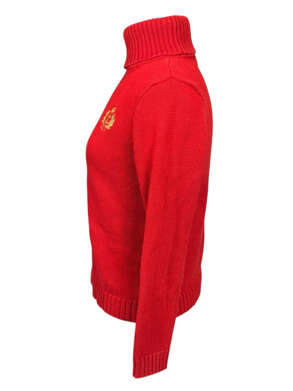 Vintage Ralph Lauren Red Cotton Turtleneck Gold Crest Sweater Women’s Size M - Picture 4 of 8
